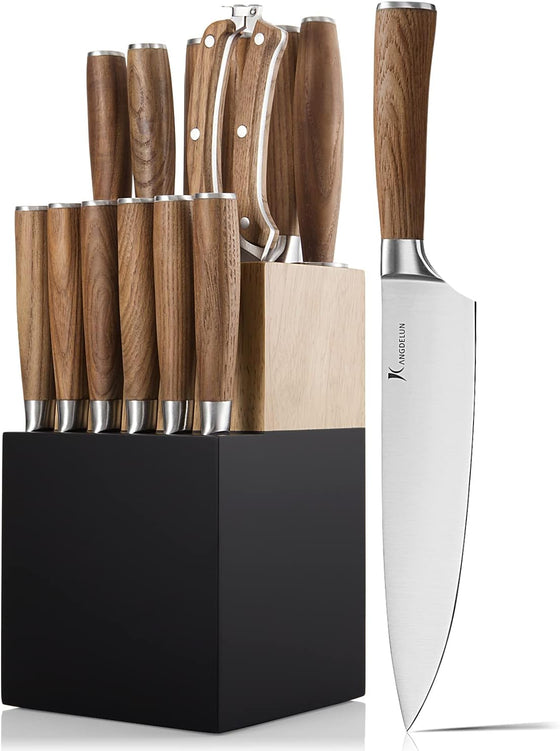 15 PCS Knife Block Set, Ultra Sharp High Carbon Stainless Steel with Wooden Handle