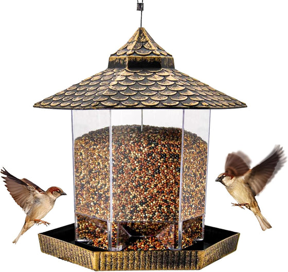 Twinkle Star Wild Bird Feeder Hanging for Garden Yard Outside Decoration, Hexagon Shaped with Roof