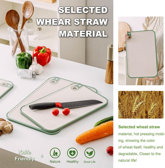 Cutting Board for Kitchen,Wheat Straw Cutting Board Set of 3,Easy Grip Handle