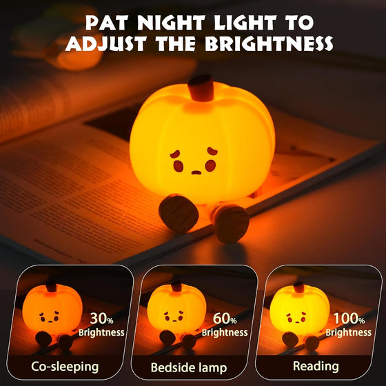 Pumpkin Night Light, Cute LED Lamp, Silicone Dimmable Nursery Nightlight for Kids