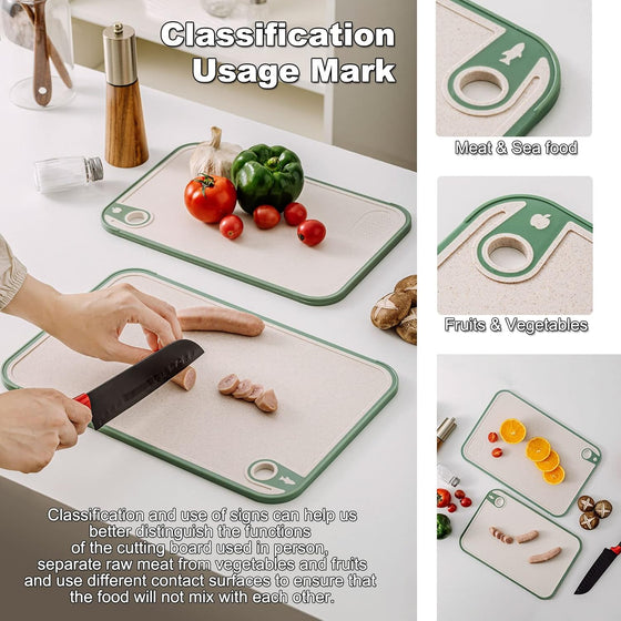 Cutting Board for Kitchen,Wheat Straw Cutting Board Set of 3,Easy Grip Handle