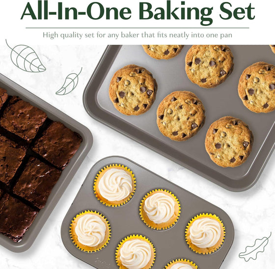 All-In-One Nonstick Bakeware Set, Stackable and Space Saving Design includes Round and Square Pans