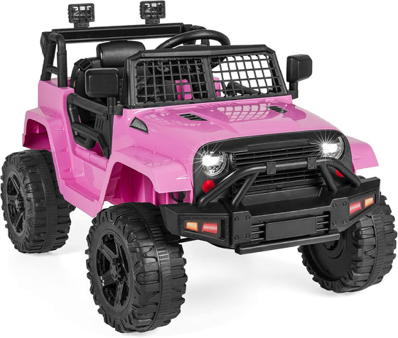 12V Kids Ride On Truck Car w/Parent Remote Control, Spring Suspension, LED Lights, AUX Port - Pink