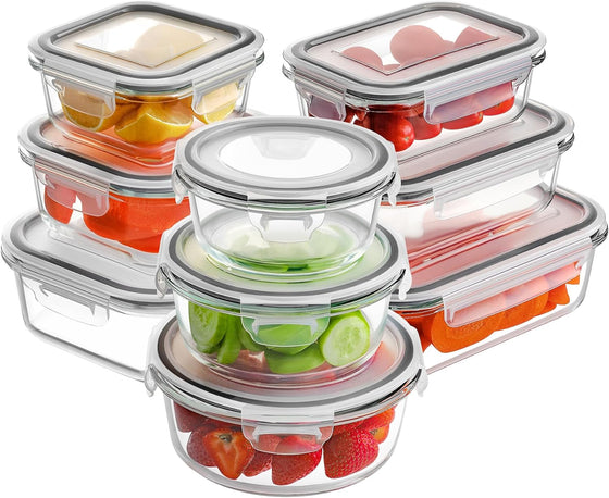 Glass Food Storage Containers with Lids, [18 Piece] Glass Meal Prep Containers, Airtight Glass Lunch Bento Boxes