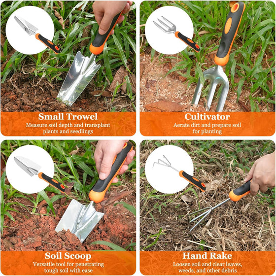 Garden Tool Set, CHRYZTAL Stainless Steel Heavy Duty Gardening Tool Set, with Non-Slip Rubber Grip