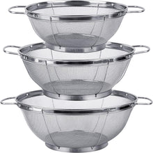  3 Pack 18/8 Stainless Steel Colander Sieves(5-Quart, 4-Quart and 3-Quart), Mesh Strainer Net Baskets with Handles